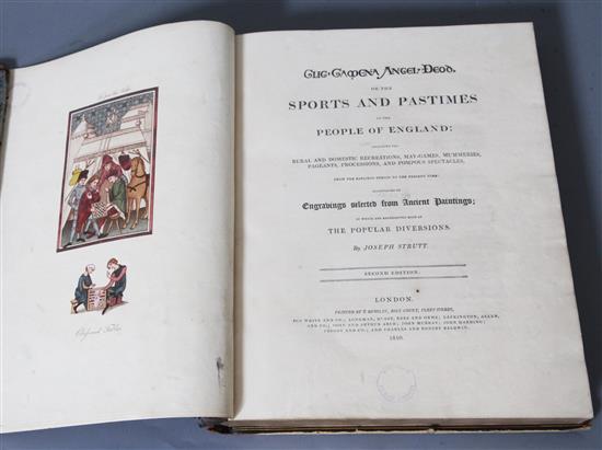 Strutt, Joseph - Glig-Gamena Angel-Deod, or the Sports and Pastimes of the People, 4to, tooled leather binding